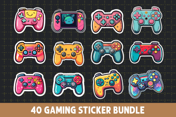 40 Gaming Sticker Bundle PNG: High-Resolution Clipart for T-Shirts, Mugs, Prints & More