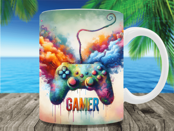 Controller Bursting Paint Gaming Mug PNG – A Unique Sublimation Mug Wrap for Gamers and Creators