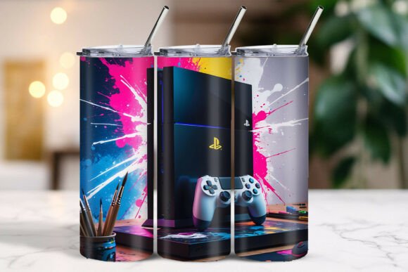 Gaming Console Neon Splash Tumbler: Electrifying Digital Art for Bold Branding