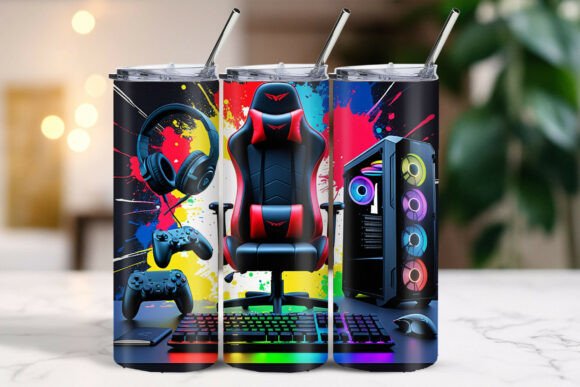 Gaming PC Setup Color Splash Tumbler Wrap