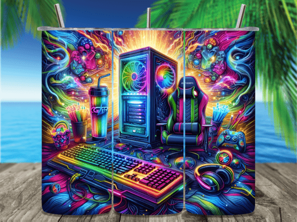 Gaming Setup Pc Neon Lights Tumbler Wrap
