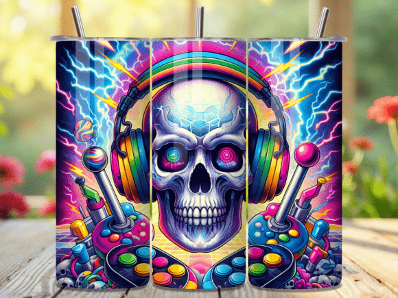 Gaming Skull Rainbow Neon Tumbler Wrap: Elevate Your Sublimation Projects with Bold, Vibrant Design