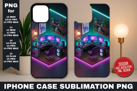 Isometric Cozy Gaming Corner iPhone Design – A Creative Asset for Custom Cases