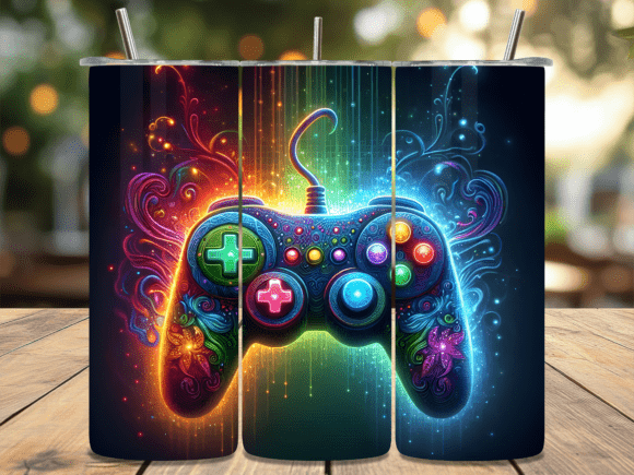Neon Glow Gaming Controller Tumbler Wrap: A Sublimation Essential for Modern Crafters