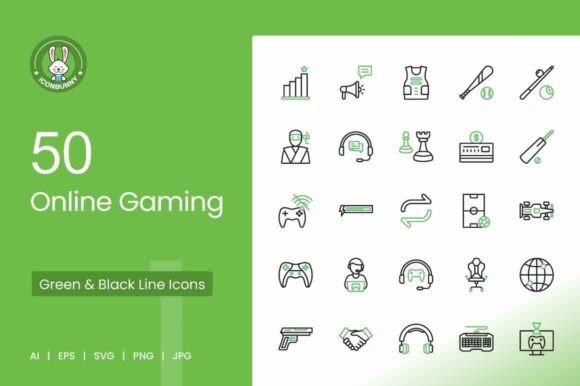 Online Gaming Green Black Icons for Modern Digital Projects