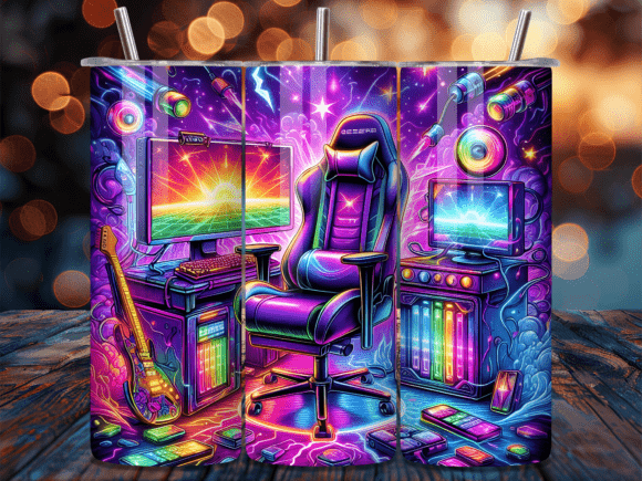 Retro Neon Gaming Setup Tumbler Wrap