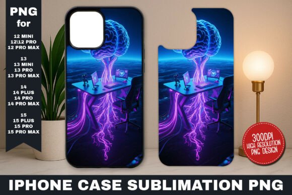 The Floating Gaming Desk Brain iPhone: A Creative Sublimation Template Set for Custom Phone Cases